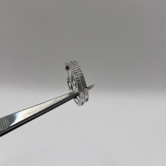 0.25 CT Natural Diamond Sterling Silver Hoop Earrings - Picture 4 of 7